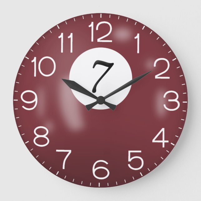 Maroon Billiard #7 Ball Große Wanduhr (Vorderseite)