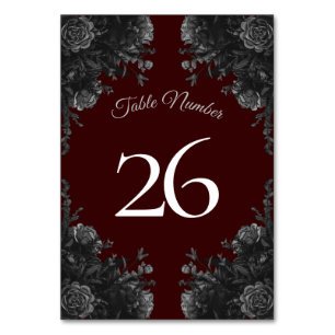 Maroon Black Gray Rose Gothic Wedding Tischnummer