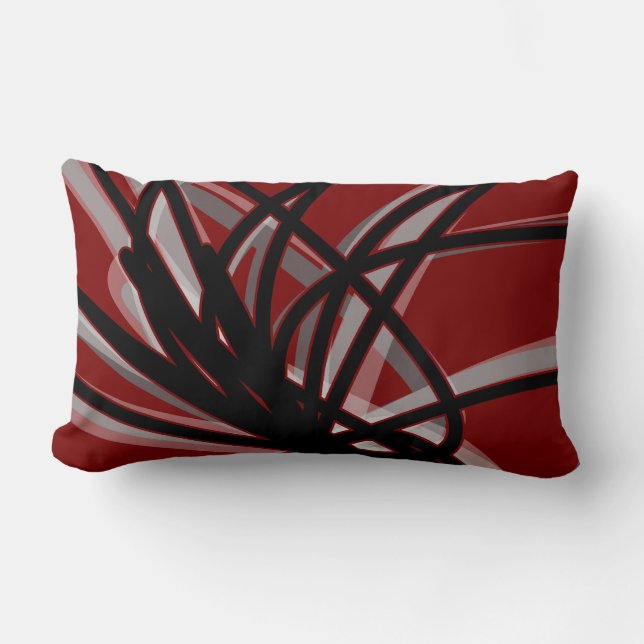 Maroon Black & Grey Abstrakt Ribbon Design Lendenkissen (Vorderseite)