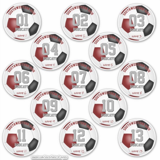 Maroon Black Mannschaft Sportgeschenke Set von 13  Aufkleber (Vorderseite)