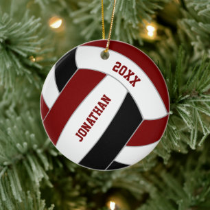 Maroon Black Volleyball Mannschaftsfarben personal Keramik Ornament