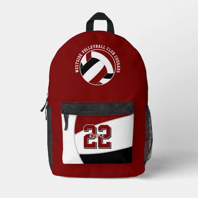 Maroon Black Volleyball Team Farben Mannschaftsnam Bedruckter Rucksack (Vorderseite)