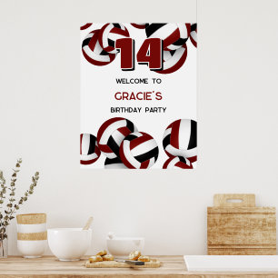 Maroon Black Volleyballs Geburtstagsfeier Empfang Poster