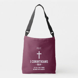 Maroon Blue Flowers Muster Bible Verse Christlich Tragetaschen Mit Langen Trägern