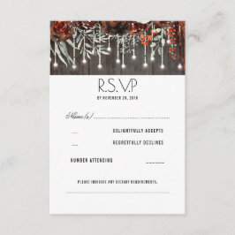 Maroon Blume Rustic String Lights Wedding RSVP Karte