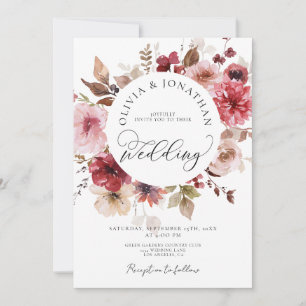 Maroon Blush Fall All in 1 Budget QR Code Hochzeit Einladung