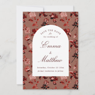 Maroon Boho Botanical Romance QR Save The Date