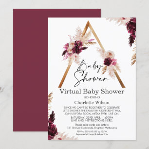 Maroon Boho Pampas Virtual Baby Shower Einladung