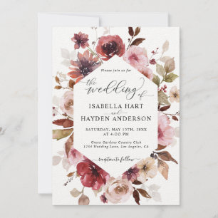 Maroon Brown Blush Pink Alle in 1 QR Code Hochzeit Einladung