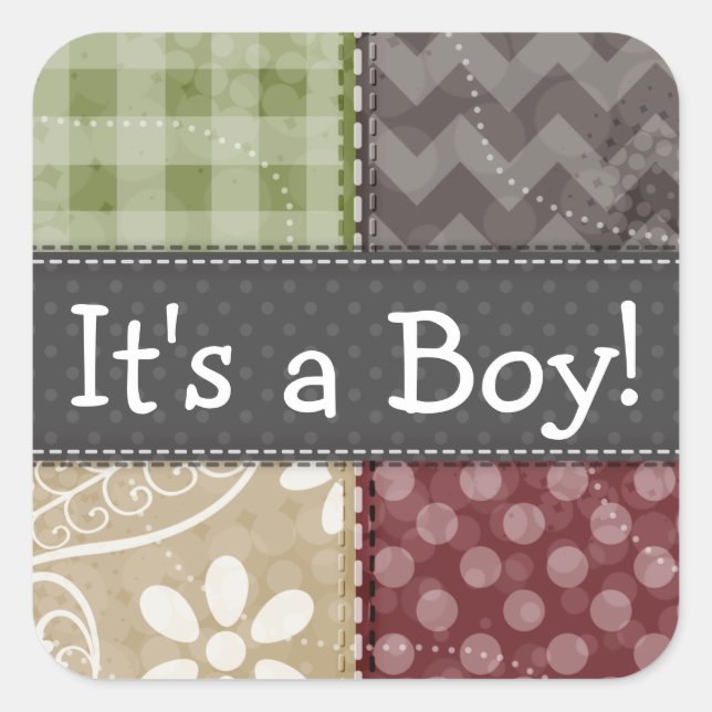 Maroon, Brown, Tan & Green Quilt Look Quadratischer Aufkleber (Vorderseite)