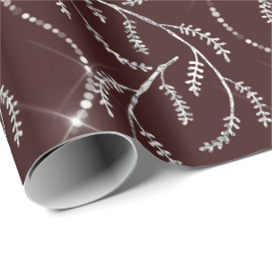 Maroon Burgund Spark Laurel Floral Silver Diamonds Geschenkpapier