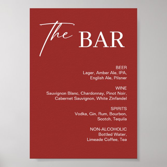 Maroon Burgundy Bar Wedding Sign Poster (Vorne)