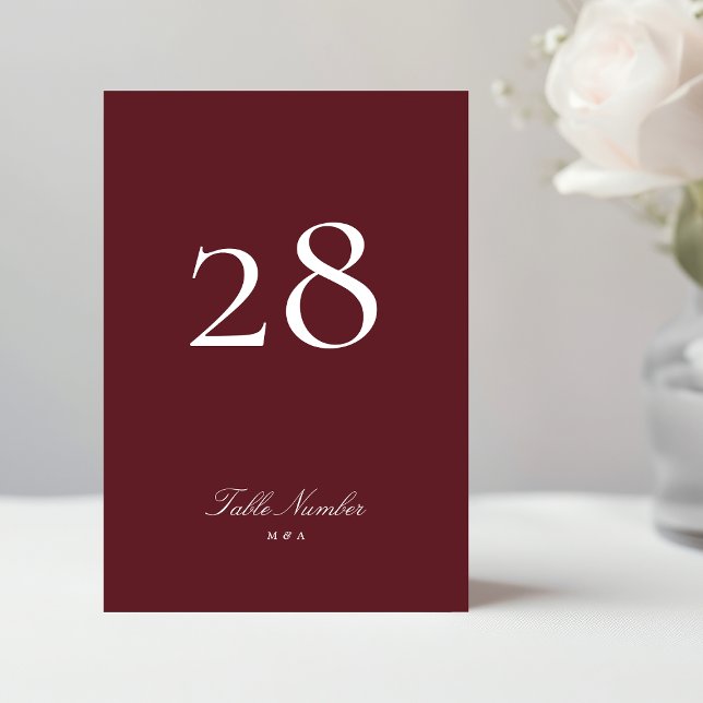 Maroon Burgundy Classic Formal Calligraphy Wedding Tischnummer (Von Creator hochgeladen)
