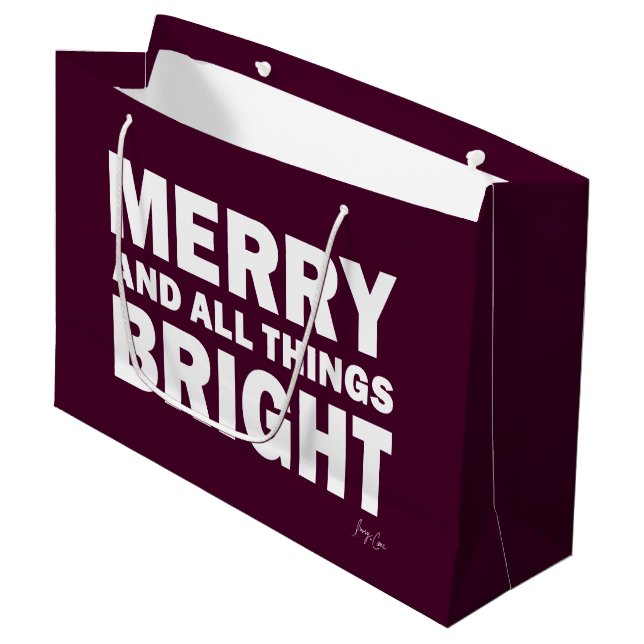 Maroon, Burgundy-Geschenktasche | Fröhlich & Hell Große Geschenktüte (Vorderseite Schrägansicht)