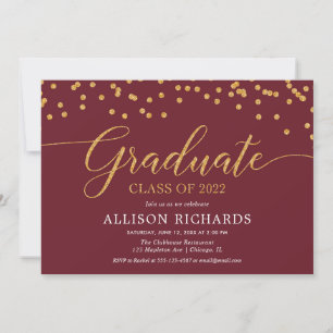 Maroon burgundy gold elegant 2022 Abschluss Einladung