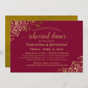 Maroon Burgundy & Gold Hochzeit Probe & Dinner Einladung
