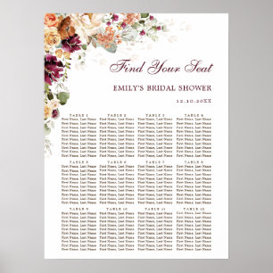 Maroon Burnt Orange Brautparty Sitzplatz Poster