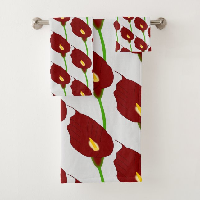 Maroon Cala Lily Design Badhandtuch Set (Insitu)