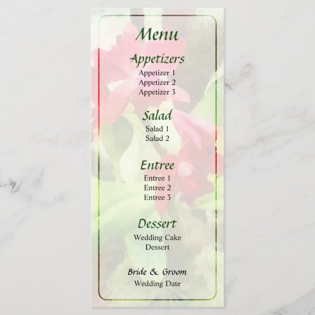 Maroon Cattleya Orchids Wedding Menu Menükarte (Vorderseite)