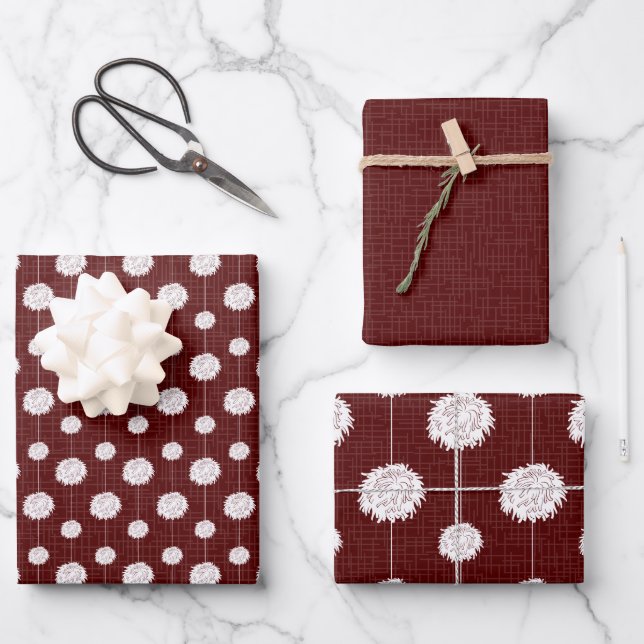 Maroon Cheerleader Pom Pom Pattern Geschenkpapier Set (Vorderseite)