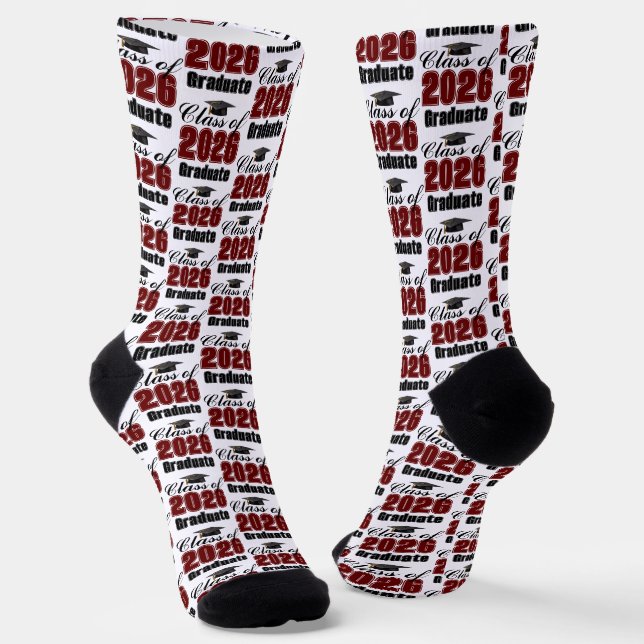 Maroon Class of 2026 Graduation Socken (Gewinkelt)