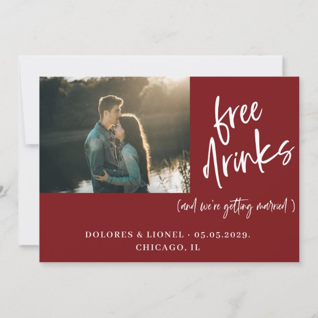 Maroon Couple Foto Wedding Save the Date (Vorderseite)