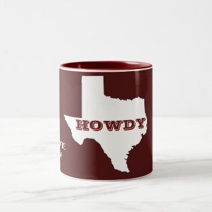 Maroon Custom Text Texas Map Kontur Howdy Texan Zweifarbige Tasse