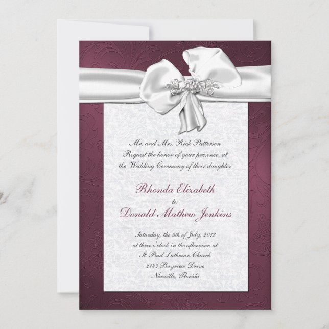 Maroon Damask Einladung zur Hochzeit (Vorderseite)