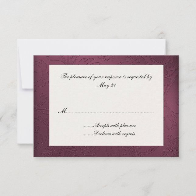 Maroon Damask Wedding Response Card RSVP Karte (Vorderseite)