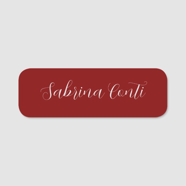Maroon Dark Red Beruflich Calligrafy Name Namensschild (Vorderseite)