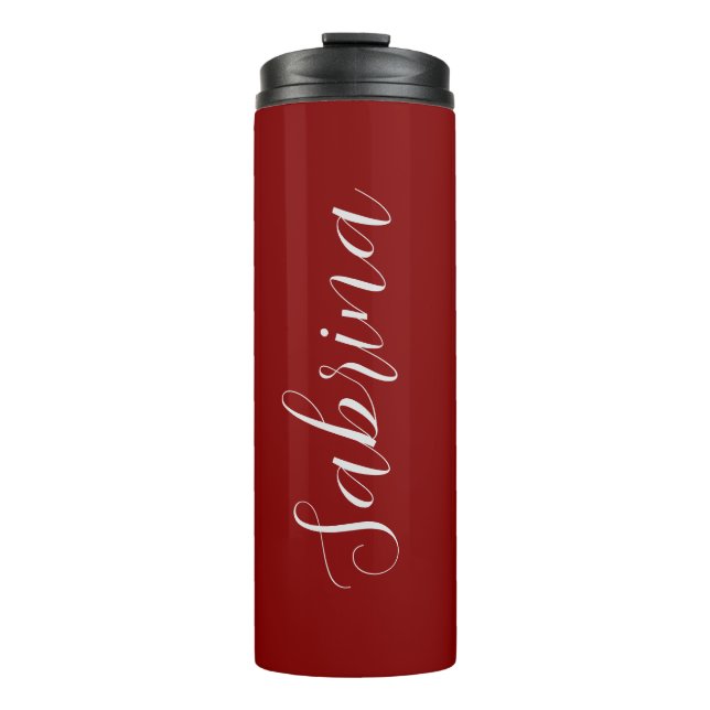 Maroon Dark Red Beruflich Calligrafy Name Thermosbecher (Vorderseite)
