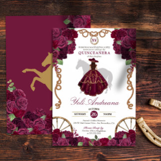 Maroon Dark Red Western Charro Quinceanera Einladung