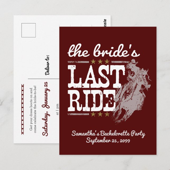 Maroon Die Braut als letzte Runde Postkarte (Vorne/Hinten)