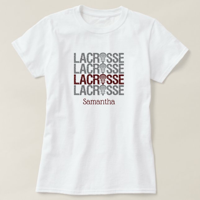 Maroon Distressed Lacrosse Word T-Shirt (Design vorne)