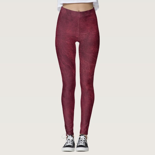 Maroon Distressed Leather Leggings (Vorderseite)