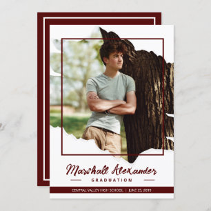 Maroon Edgy Abstrakt Torn Foto Abschluss Einladung