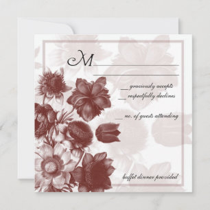 Maroon Elegant Blume Wedding RSVP Cards Einladung