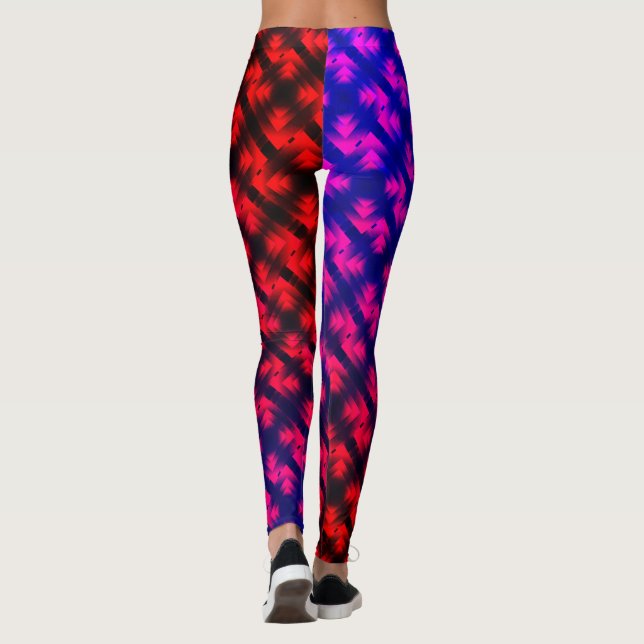 Maroon Farbe geometrische einfache Design Leggings (Rückseite)