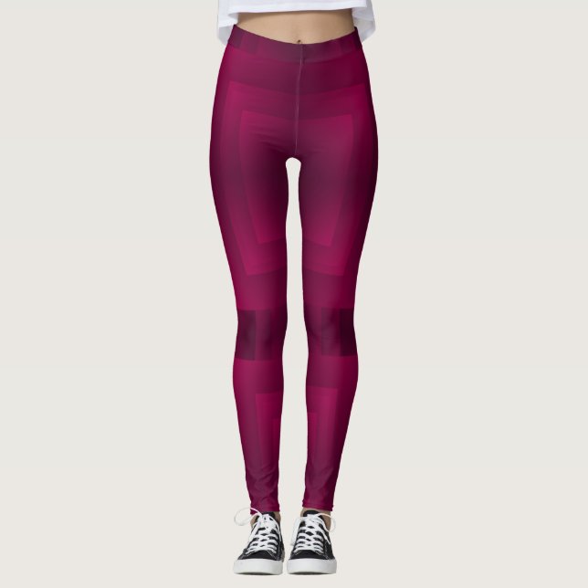 Maroon Farbe geometrische einfache Design Leggings (Vorderseite)