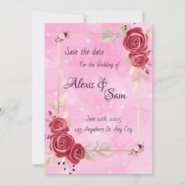 Maroon Farbe Thema mit rosa Einladung (Vorderseite)