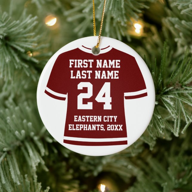 Maroon Football Soccer Hockey Sports Jersey Keramik Ornament (Baum)