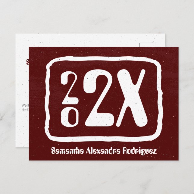 Maroon Funky Class Year Abschluss Postcard Postkarte (Vorne/Hinten)