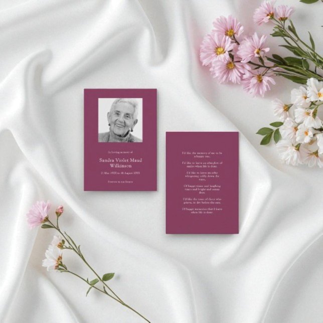 Maroon Gedicht Beerdigung Beileid Note Card Mitteilungskarte (Von Creator hochgeladen)