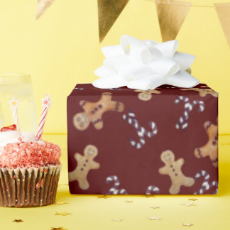 Maroon Gingerbread men & Candy Cane Christmas Wrap Geschenkpapier