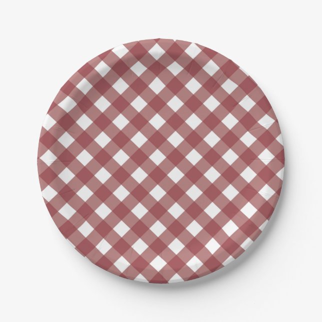 Maroon Gingham  Pappteller (Vorderseite)
