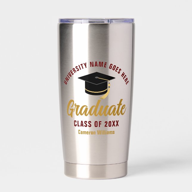 Maroon Gold Abschluss 2025 Custom Graduate Thermobecher (Vorderseite)