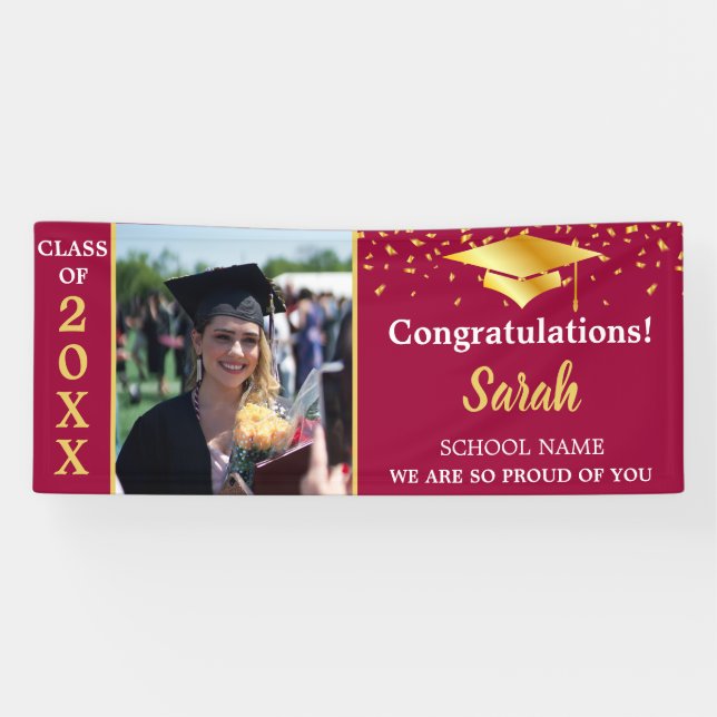 Maroon & Gold Abschluss Foto Class of 2025 Banner (Horizontal)