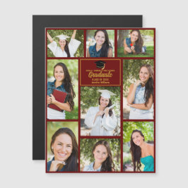 Maroon Gold Abschluss Foto Collage Magnet Card