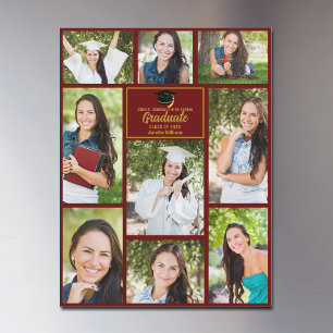 Maroon Gold Abschluss Foto Collage Magnet Card