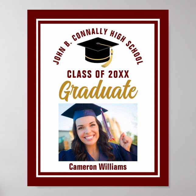 Maroon Gold Abschluss Personalisiert Graduate Foto Poster (Vorne)